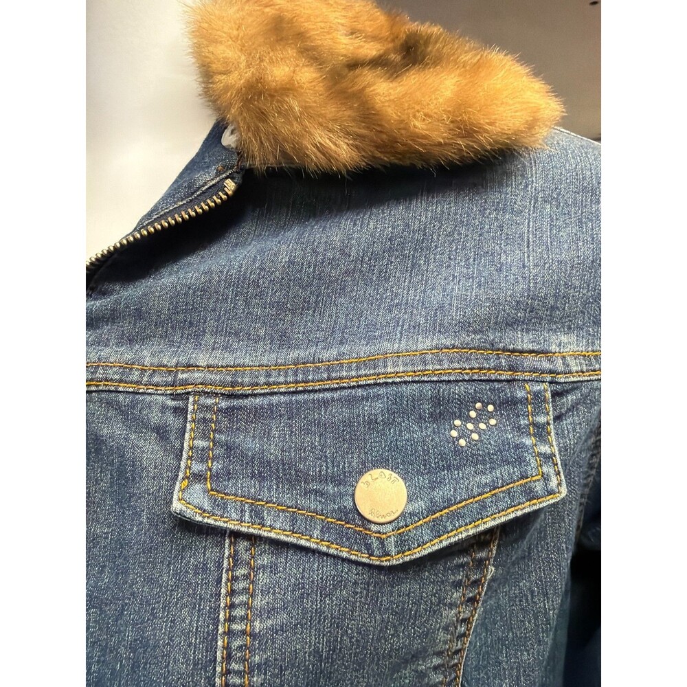 BLAST Denim Jacket Faux Fur Trim Women's M Blue Zip Front Winter Coat - Picture 2 of 10